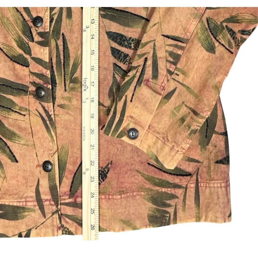 Vintage Chico's Design Jacket Denim Palm Leaf Beaded Embroidered Rust Size‎ 3/XL